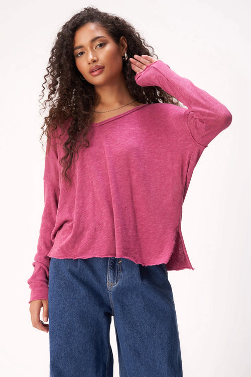 Mae Textured V-Neck Long Sleeve in Winter Pomegranate