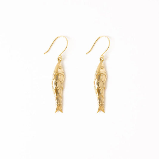 Sally Fish Dimensional Dangle Earrings Brass
