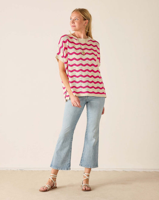 Waverly Sweater in Ecru & Magenta