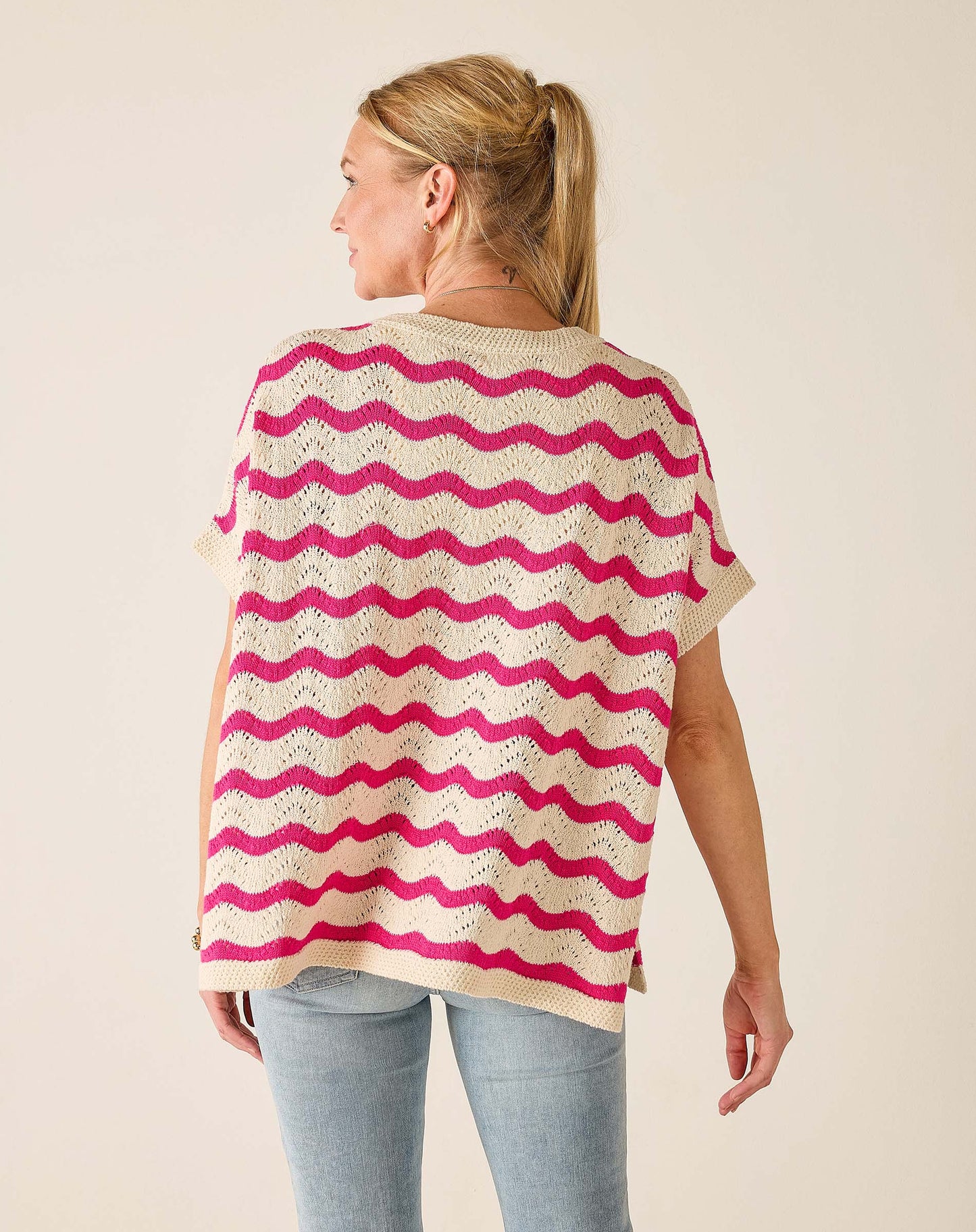Waverly Sweater in Ecru & Magenta