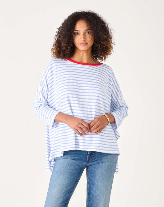 Catalina Slub Tee in Light Blue & White Ringer