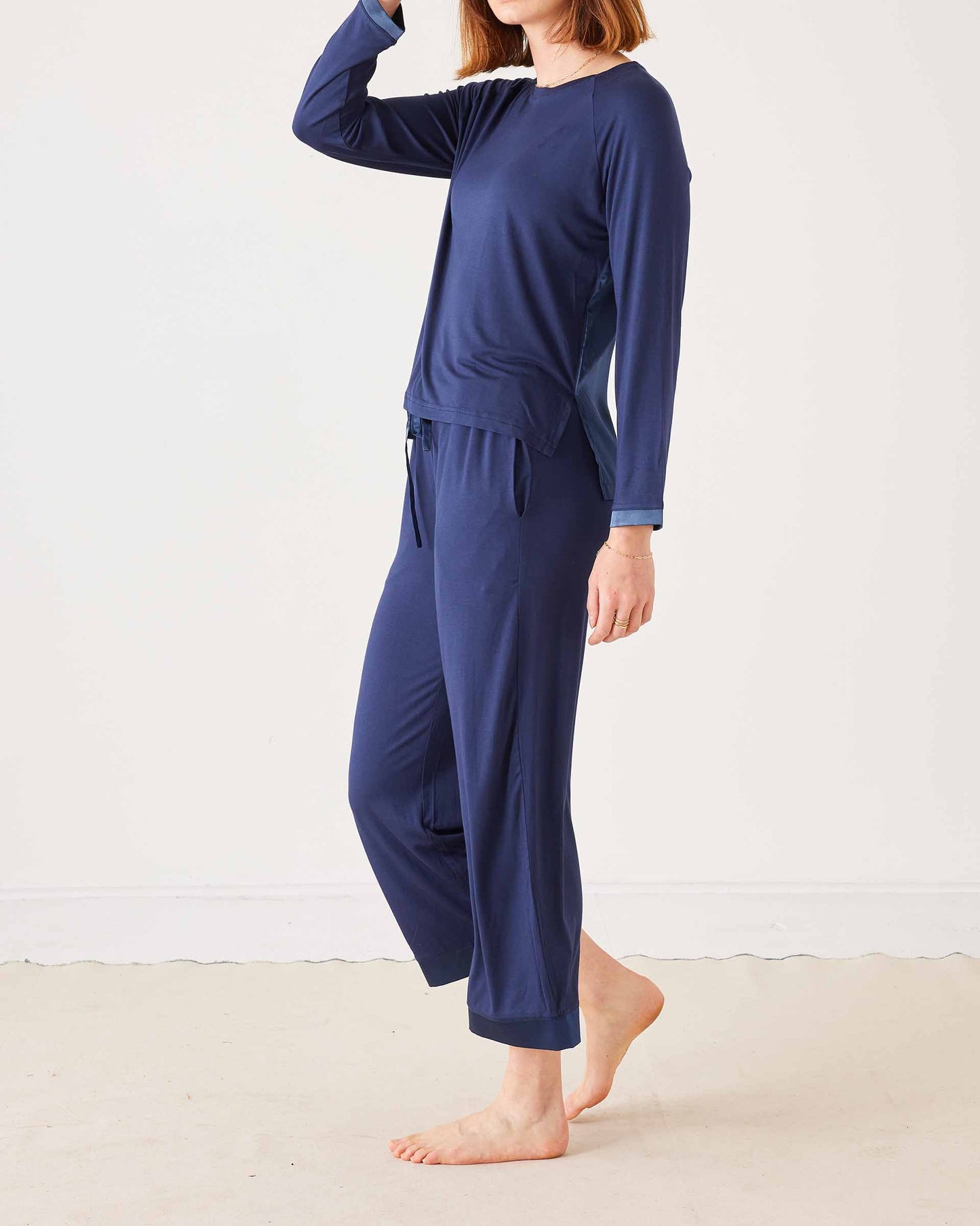 Satin Sailor Modal Pajama Set in Navy