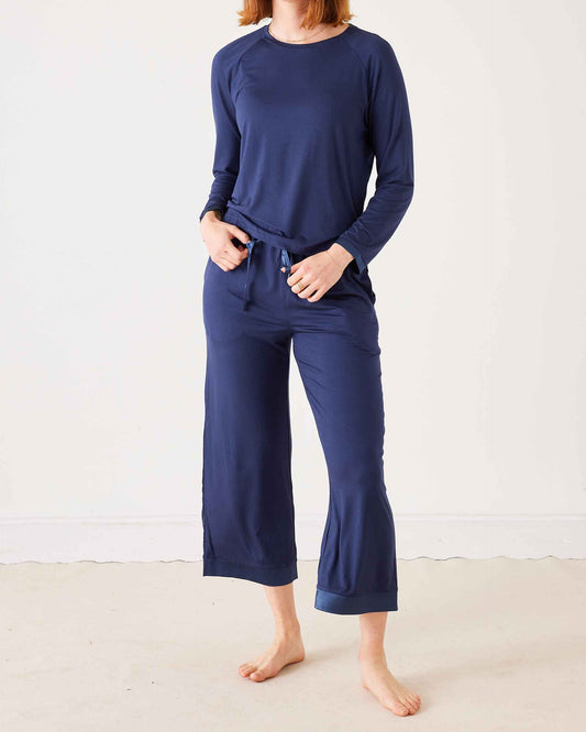 Satin Sailor Modal Pajama Set in Navy