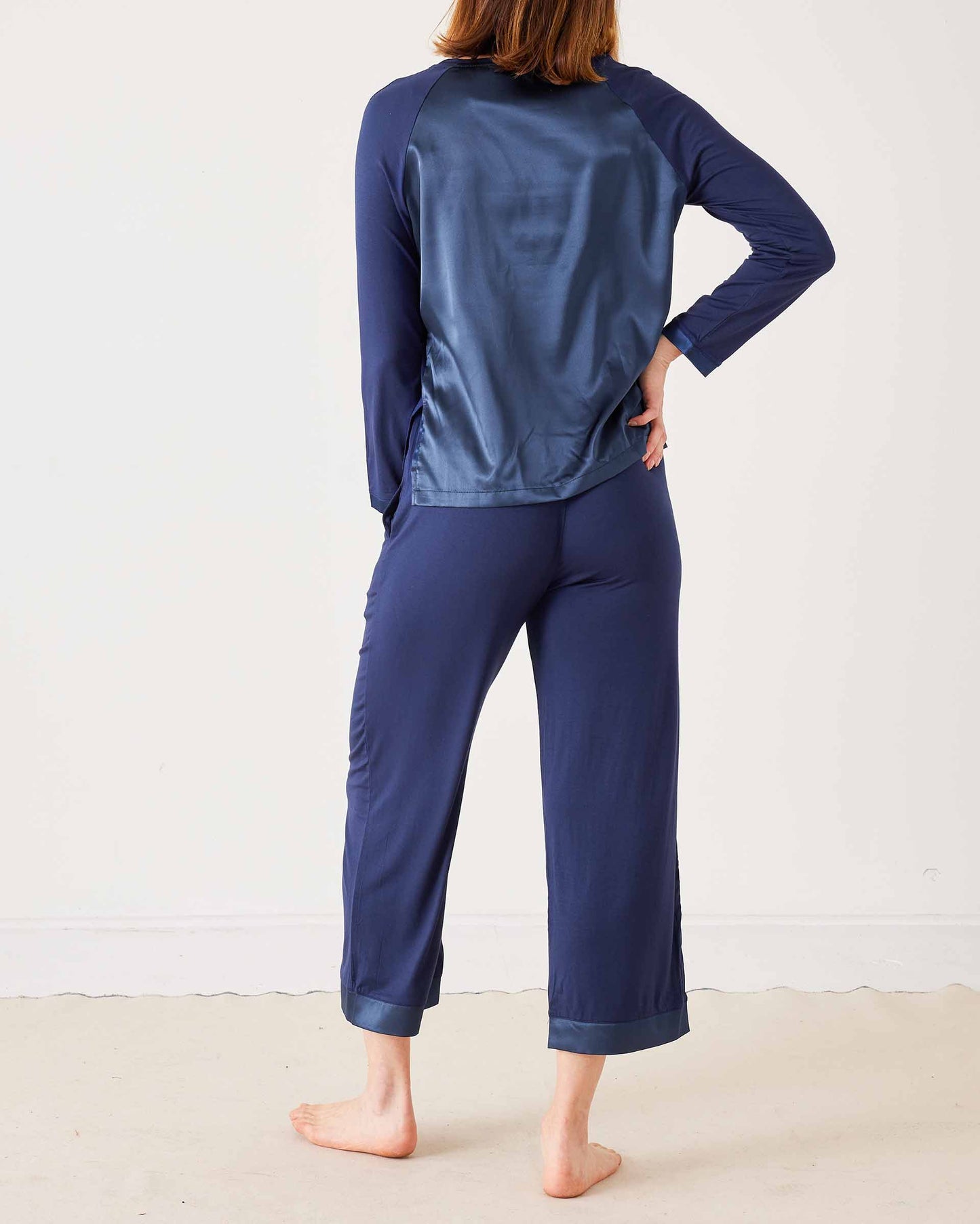 Satin Sailor Modal Pajama Set in Navy
