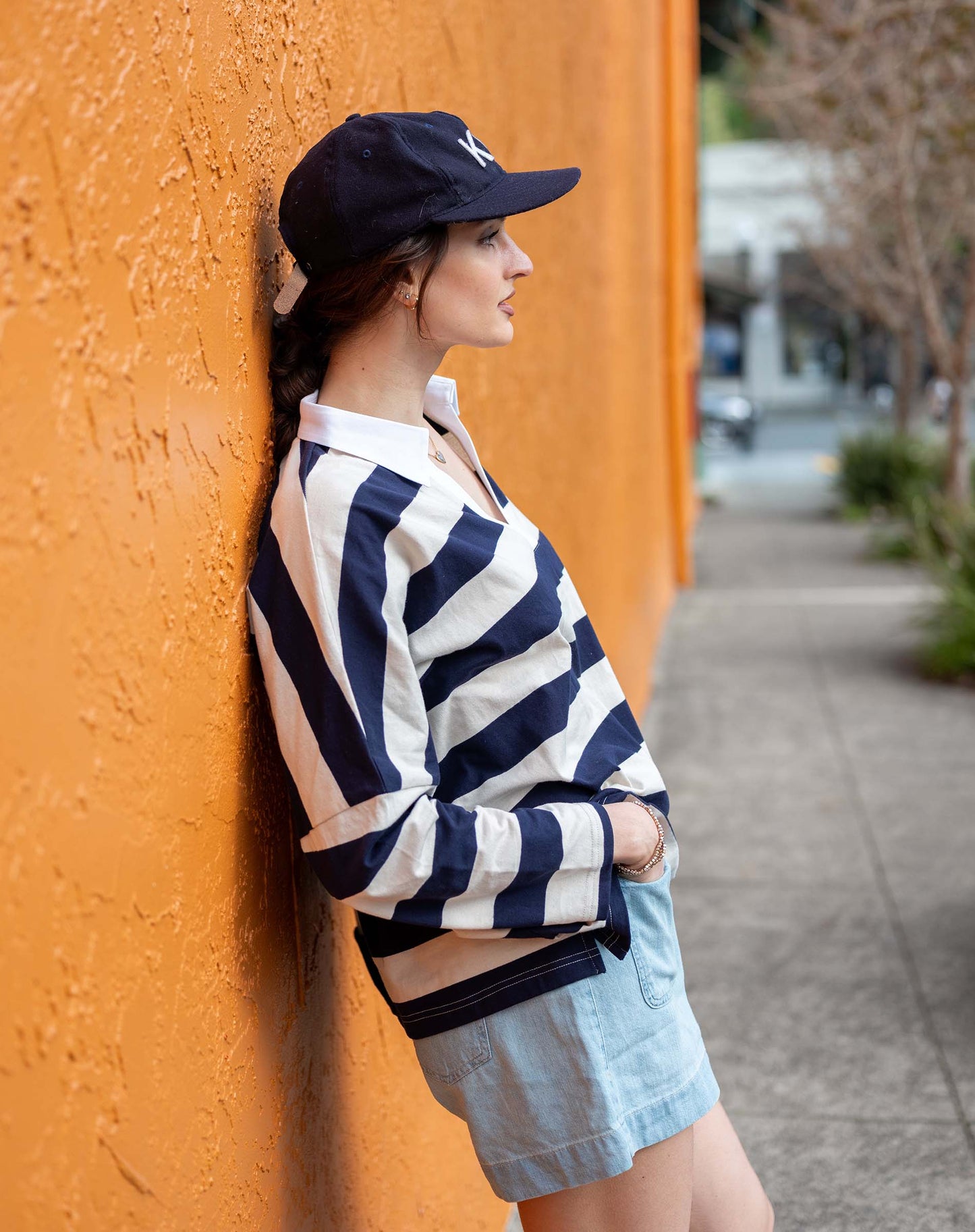 Amelia Rugby Tee in Ecru + Navy Stripe
