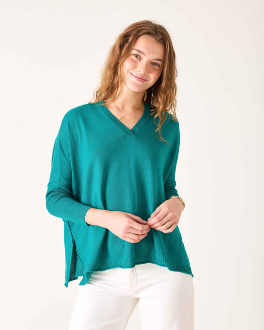 Catalina V-neck Sweater in Teal