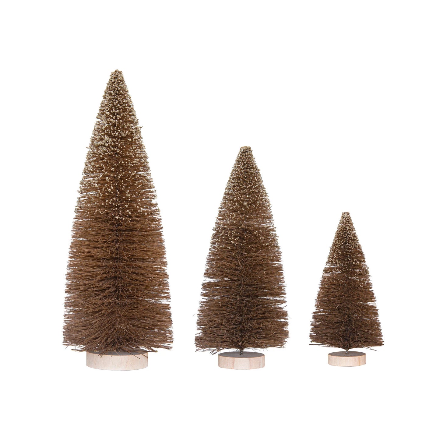 12"H Sisal Bottle Brush Tree w/ Glitter & Wood Base