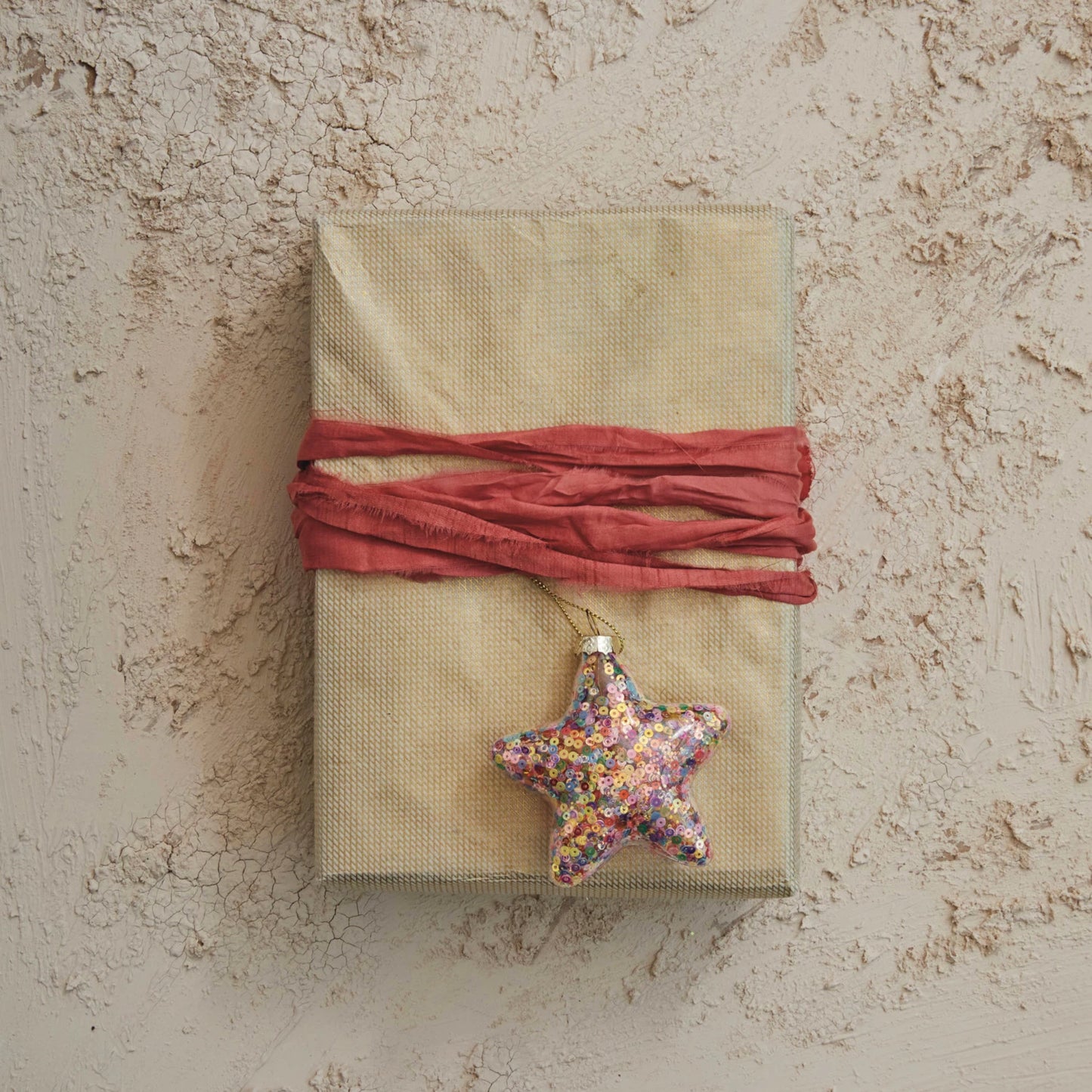 Glass Star Ornament Filled w/ Sequins