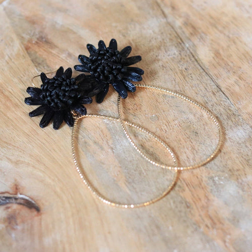 Black Raffia Flower Teardrop
