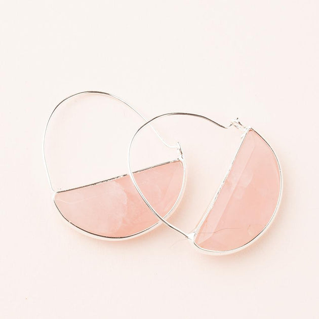 Stone Prism Hoop in Rose Quartz/Silver