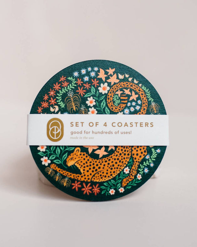 Cheetah Reusable Chipboard Coasters - Set of Four