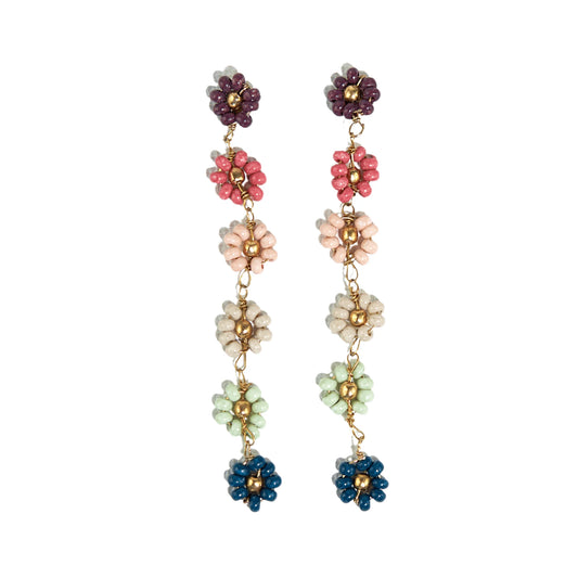 Amanda Multi Color Flower Beaded Dangle Earrings in Port