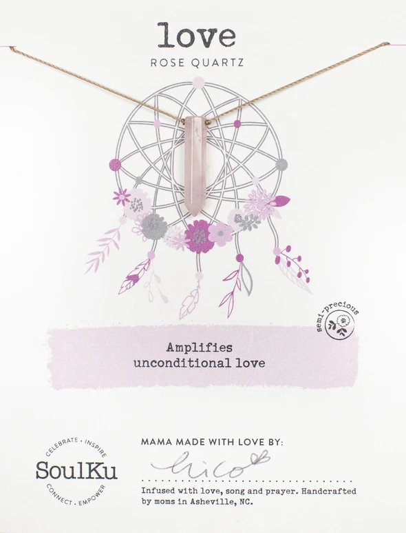 Dream Catcher Necklace in Rose Quartz - Love