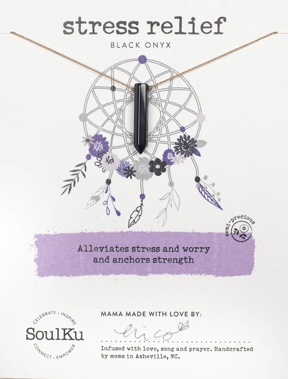 Dream Catcher Necklace in Black Oynx - Stress Relief
