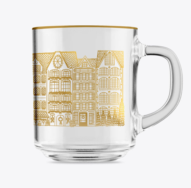 Winter Village Gold Clear Glass Mug