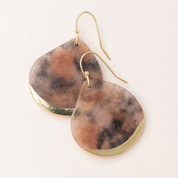 Stone Dipped Teardrop Earring in Pink Agate/Gold