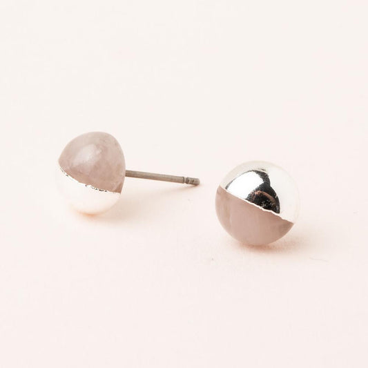Dipped Stone Stud in Rose Quartz/Silver