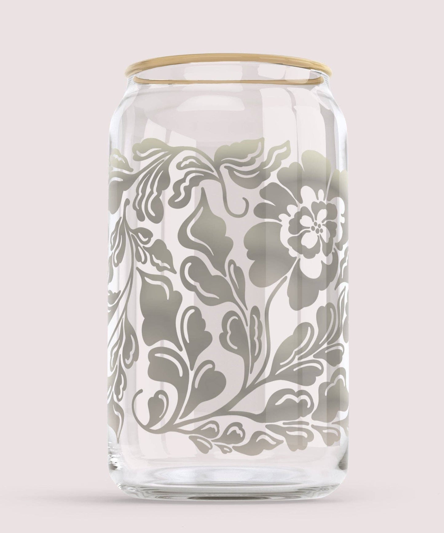 Silver Floral 16 Oz Soda Can Glass