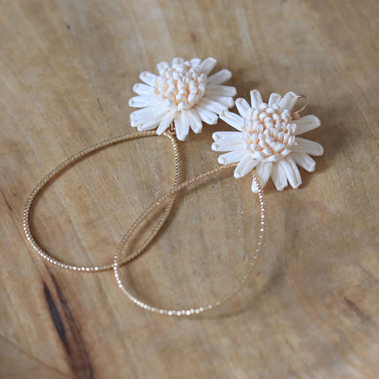 Cream Raffia Flower Teardrop Earrings