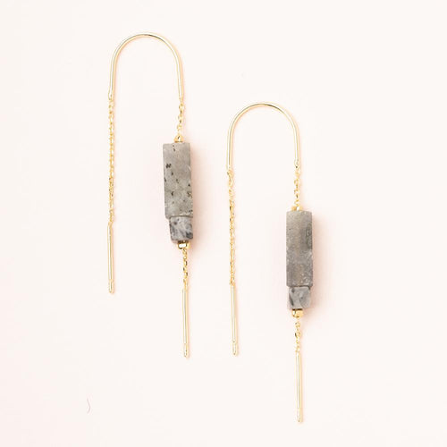Rectangle Stone Earring in Labradorite/Black/Gold