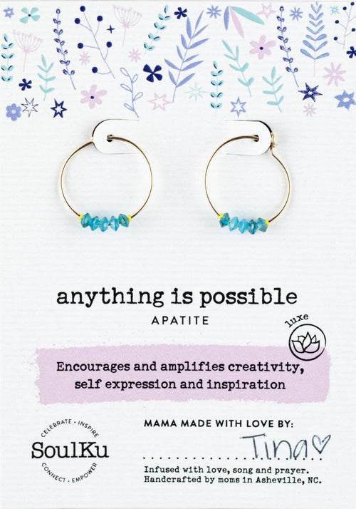Apatite Gold Hoop Earrings for Anything is Possible