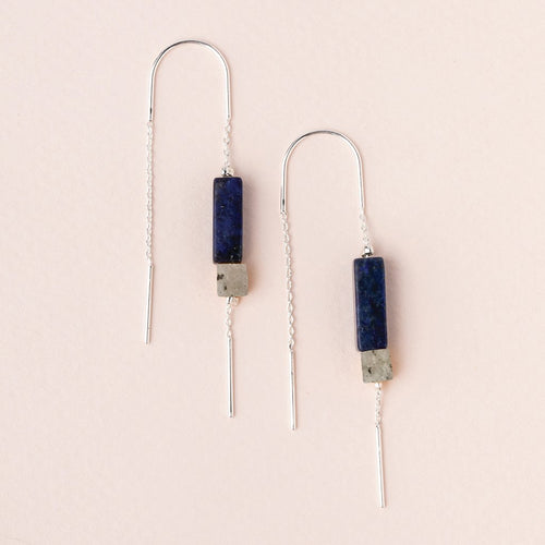 Rectangle Stone Earring in Lapis/Black/Silver