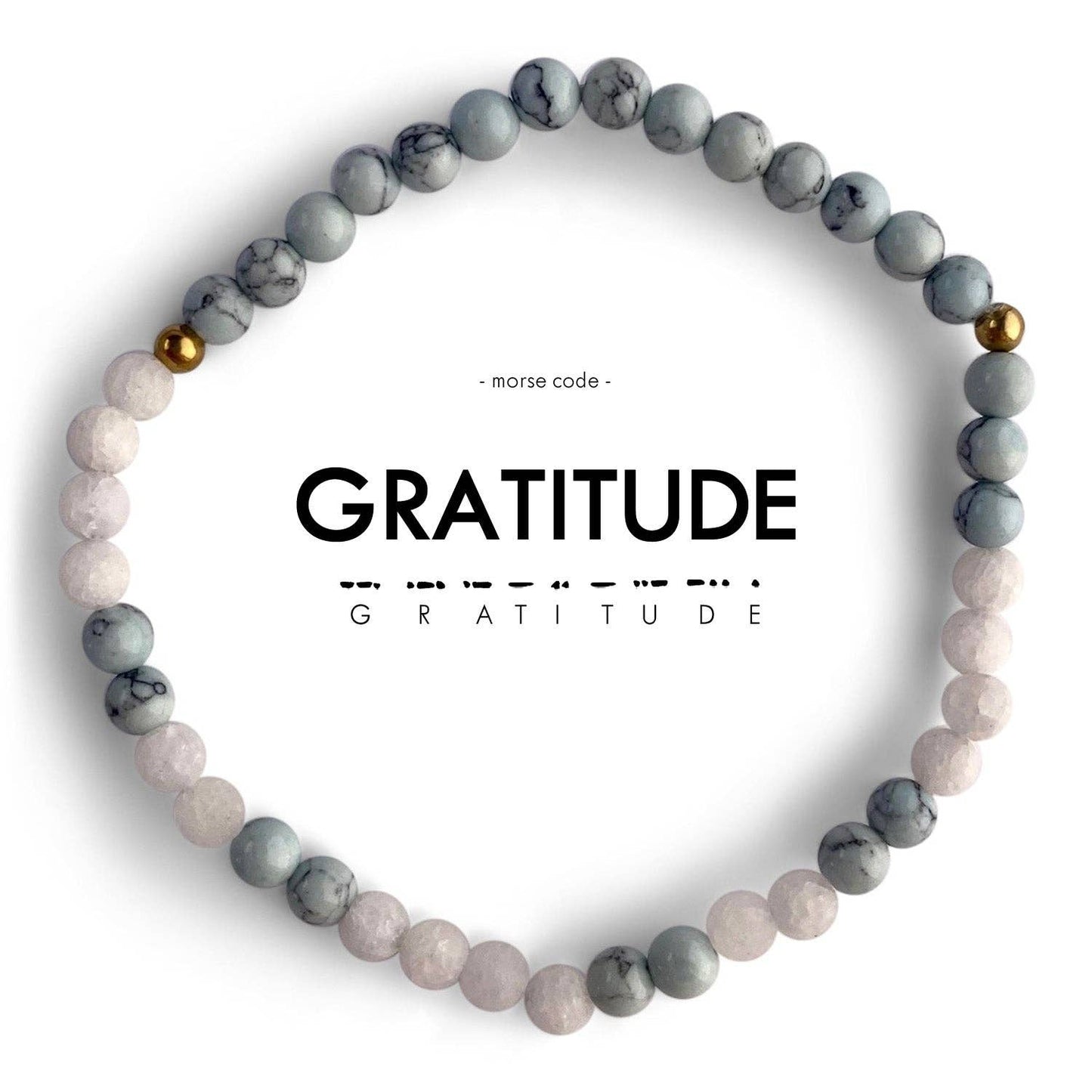 Morse Code Bracelet | GRATITUDE: Light Blue Howlite & Frosted White Quartz