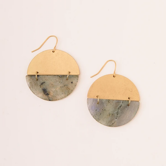 Stone Full Moon Earrings - Labradorite/Gold