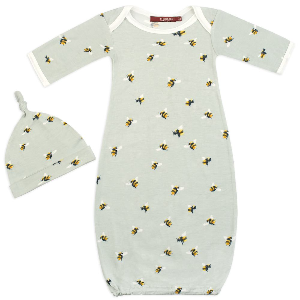 Bamboo Newborn Gown & Hat Set in Bumblebees