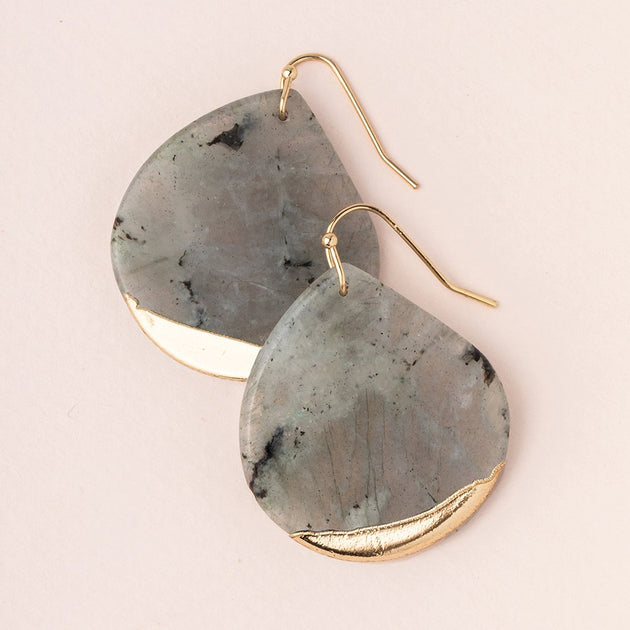 Stone Dipped Teardrop Earring in Labradorite/Gold