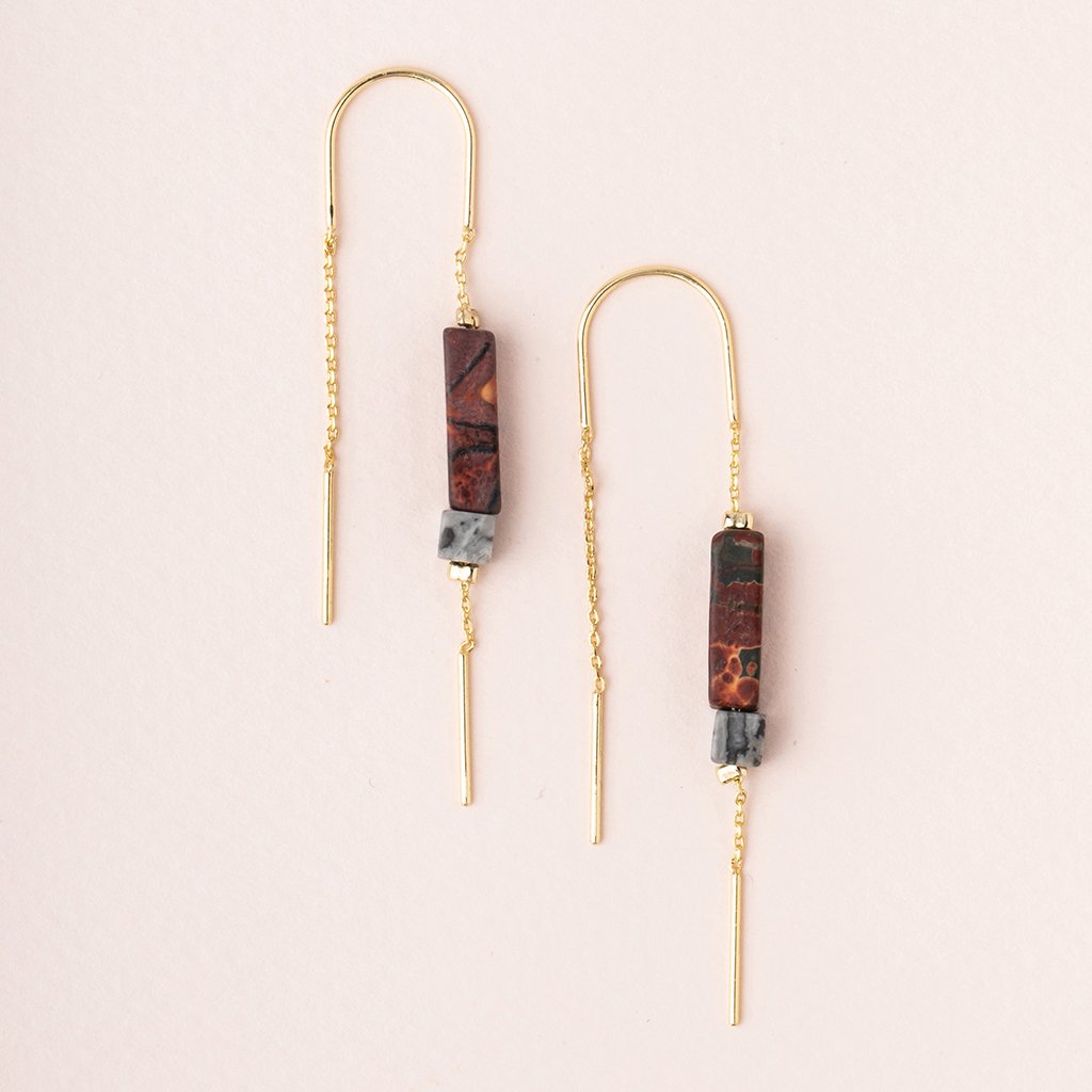 Rectangle Stone Earring in Majestic Jasper/Black/Gold