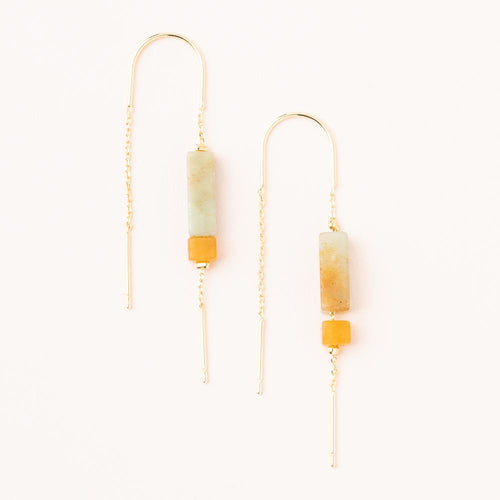 Rectangle Stone Earring in Amazonite/Amber/Gold