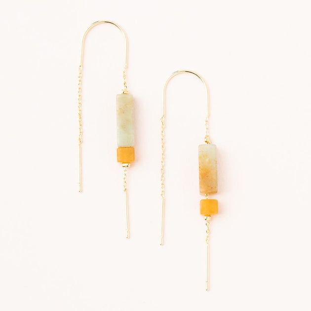 Rectangle Stone Earring in Amazonite/Amber/Gold
