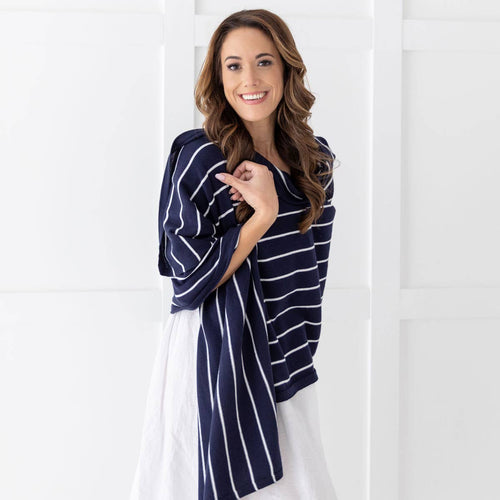 Dreamsoft Organic Cotton Travel Scarf - Navy and White Stripe