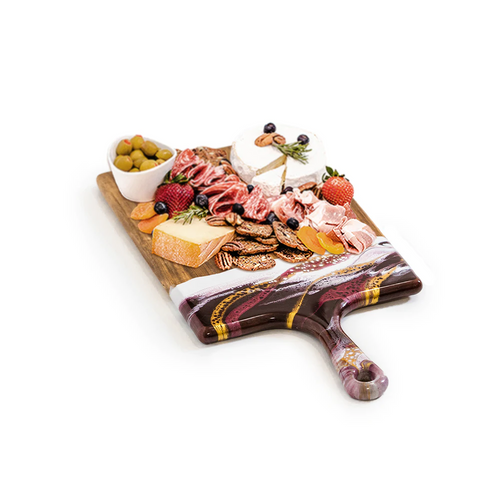 Large Acacia Cheese Board in Raspberry, White & Gold