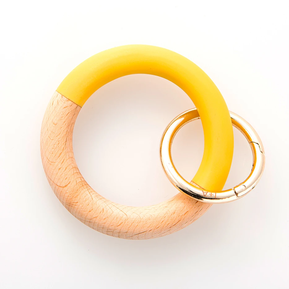 Yellow Resin & Wood Bangle Key Ring