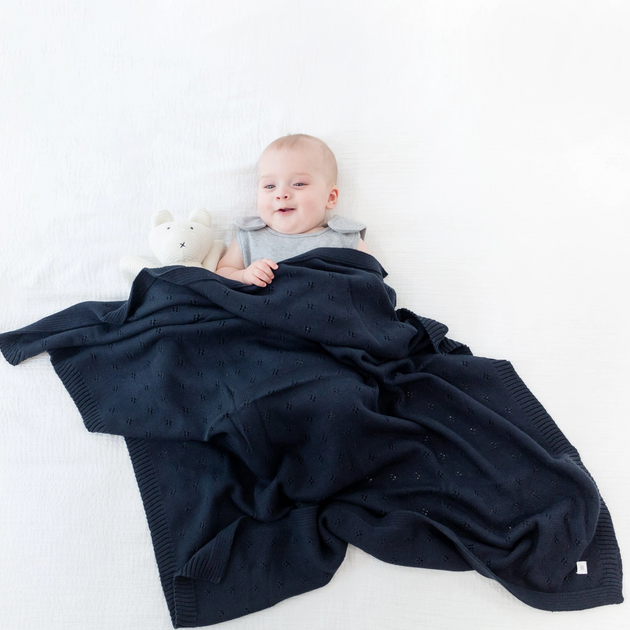 Organic Cotton Clover Knit Baby Gift Set in Navy