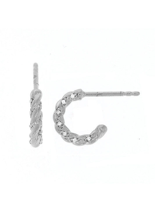 Twisted Rope Huggie Earrings in Silver