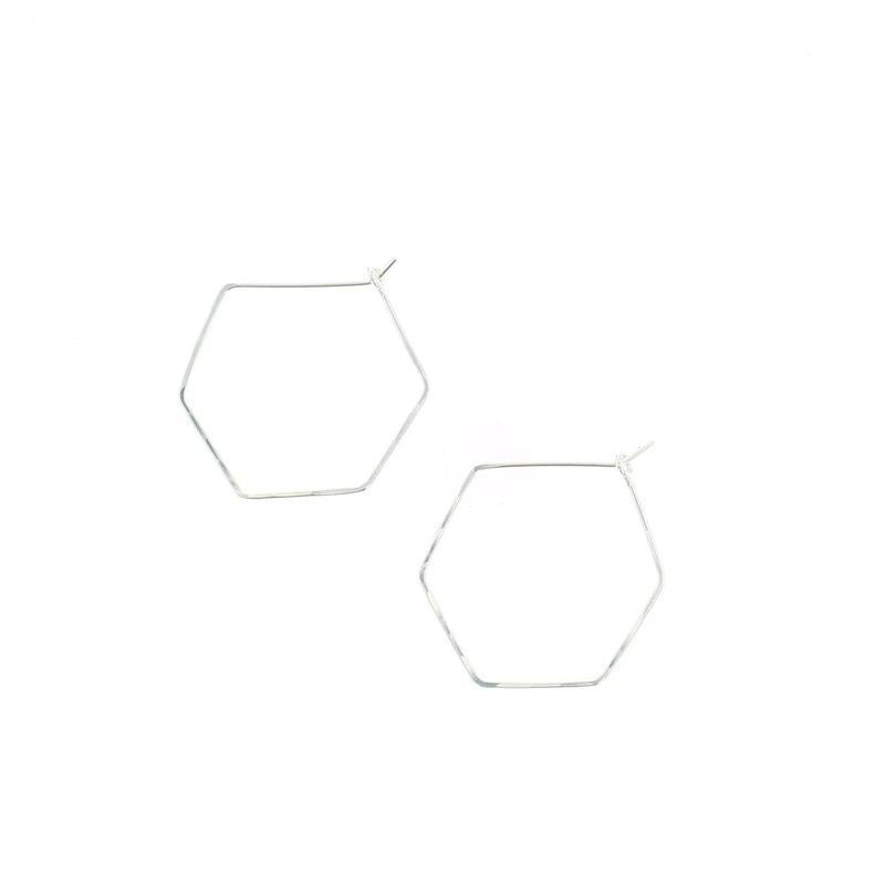 Small Silver Hexagon Hoops