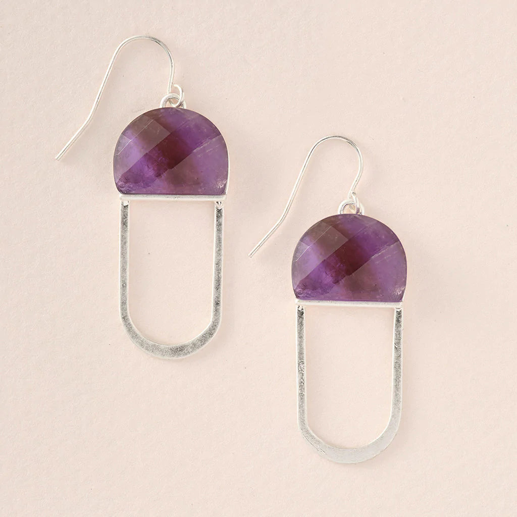 Modern Stone Chandelier Earring - Amethyst/Silver