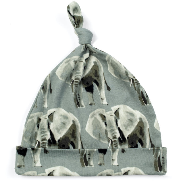 Knotted Hat in Grey Elephants