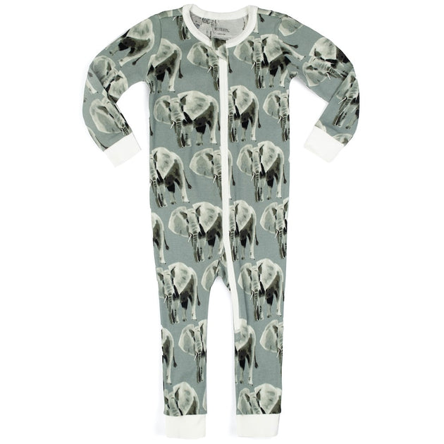 Zipper Pajamas in Grey Elephants