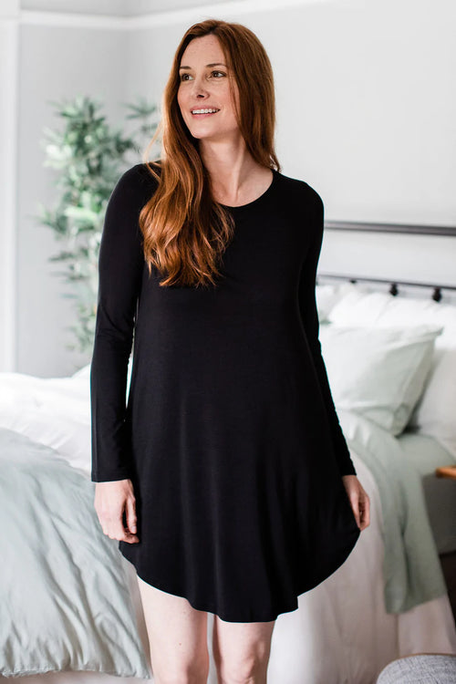 Norah Long Sleeve Nightshirt in Black