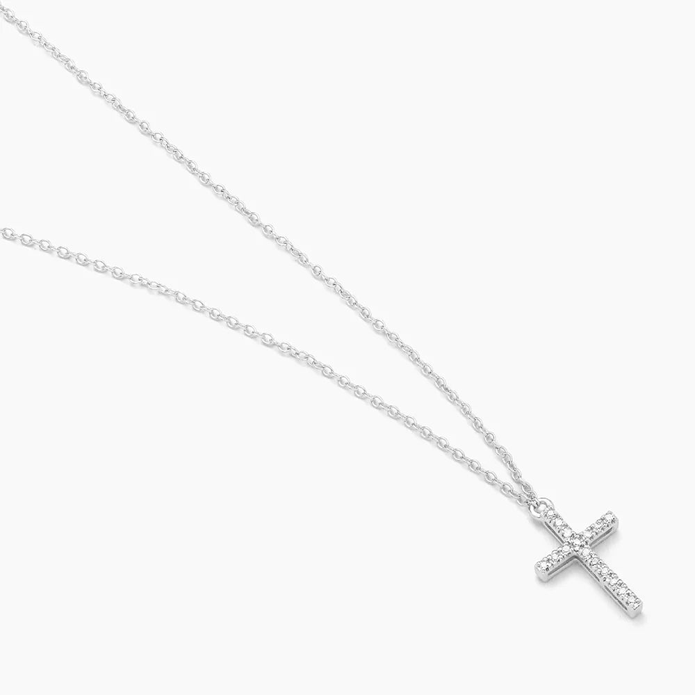 Believe Cross Pendant Necklace in Silver