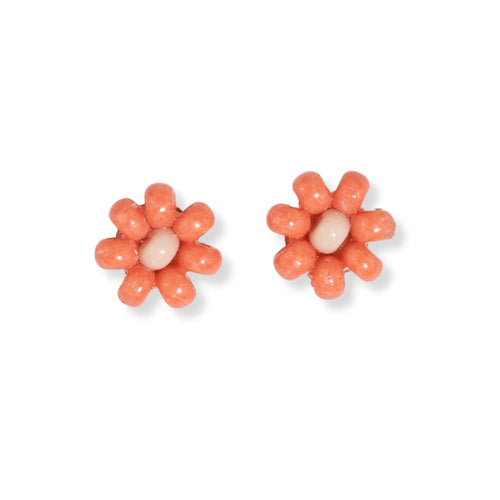 Tina Two Color Beaded Post Earrings in Coral