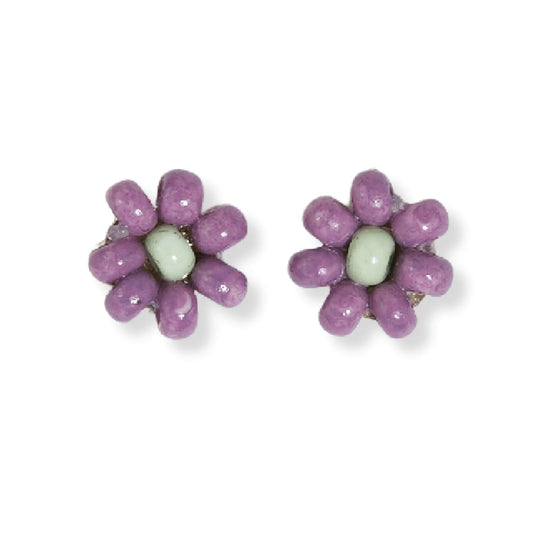 Tina Two Color Beaded Post Earrings in Lilac