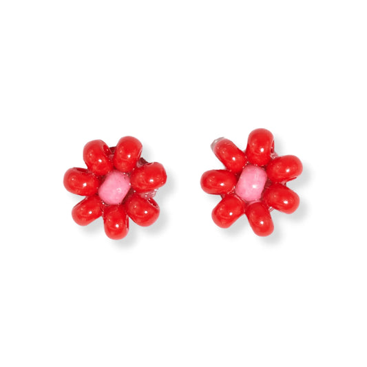Tina Two Color Beaded Post Earrings in Red