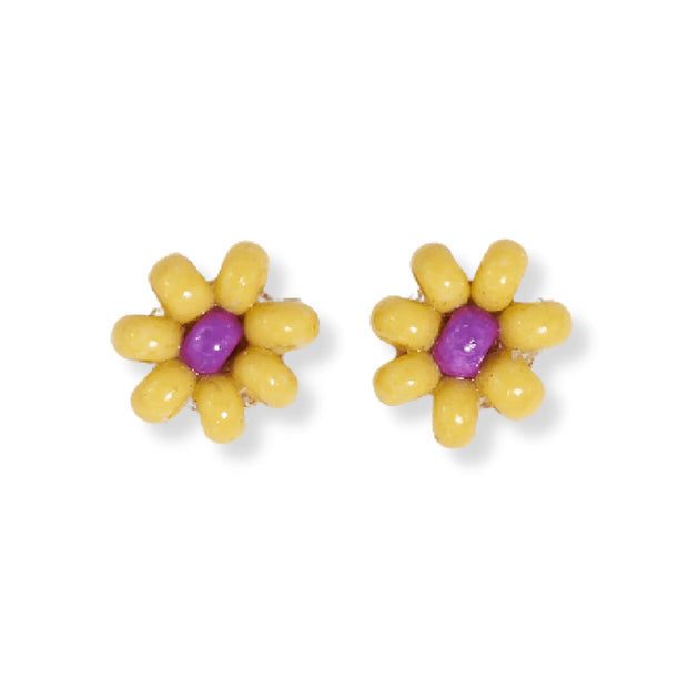 Tina Two Color Beaded Post Earrings in Yellow