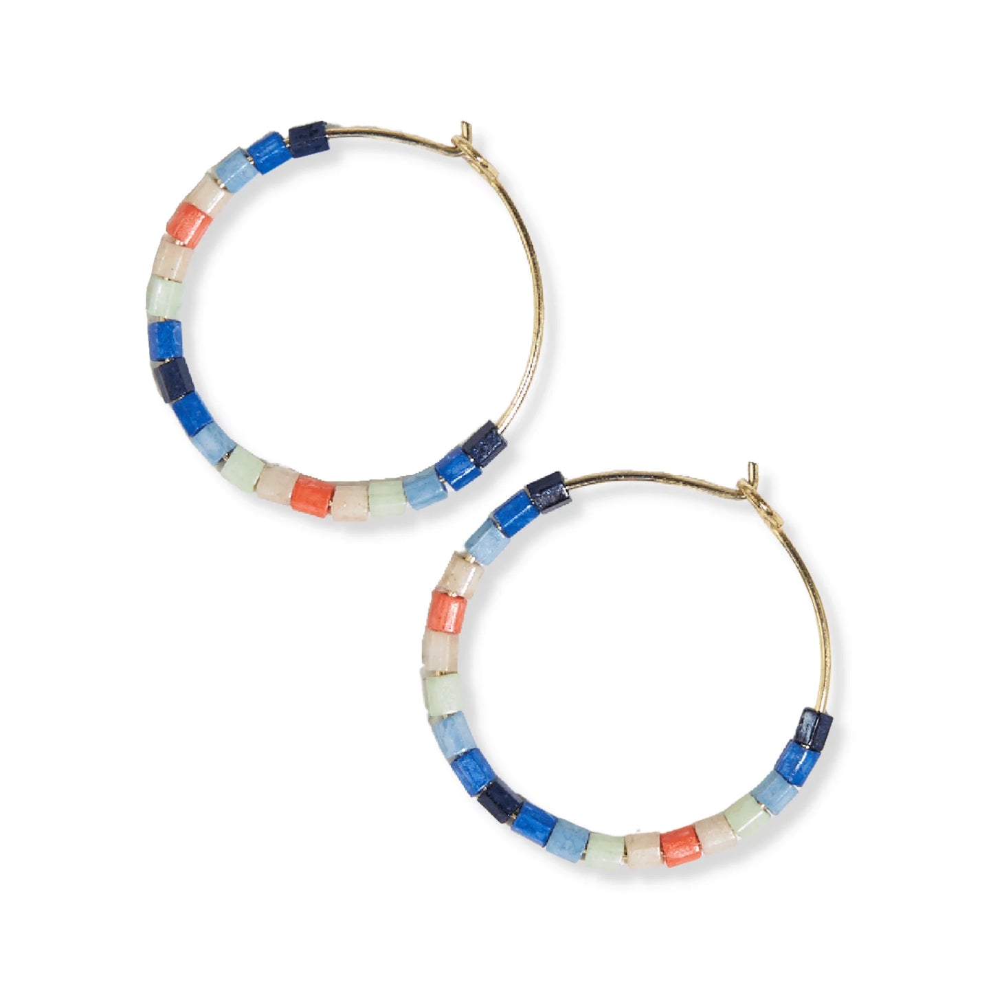 Victoria Mixed Beaded Hoop Earrings in Coastal