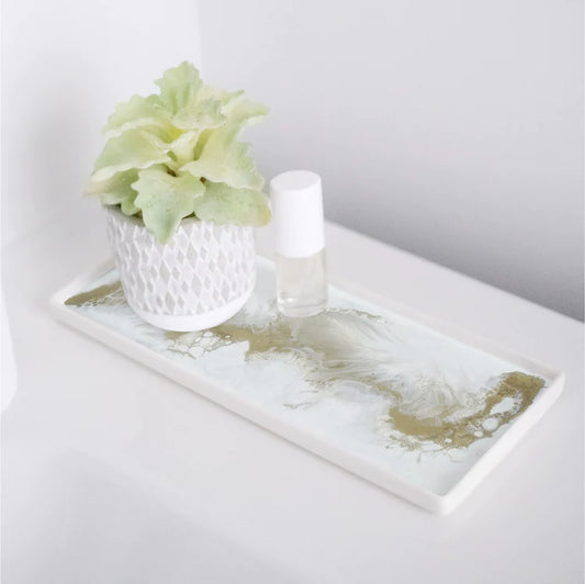 Large Ceramic Resin Tray in Gold Quartz